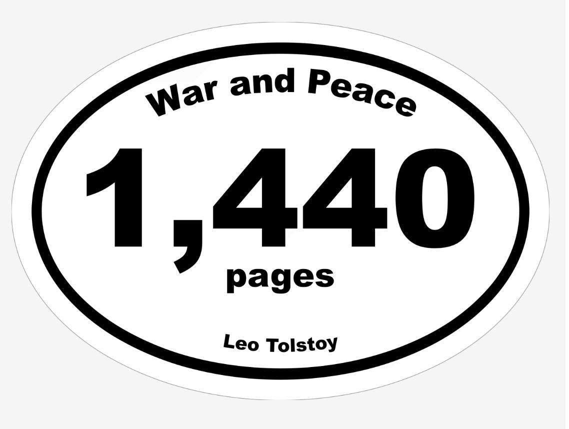 War and Peace - Book Marathon Sticker - Decal for Cars & Laptops